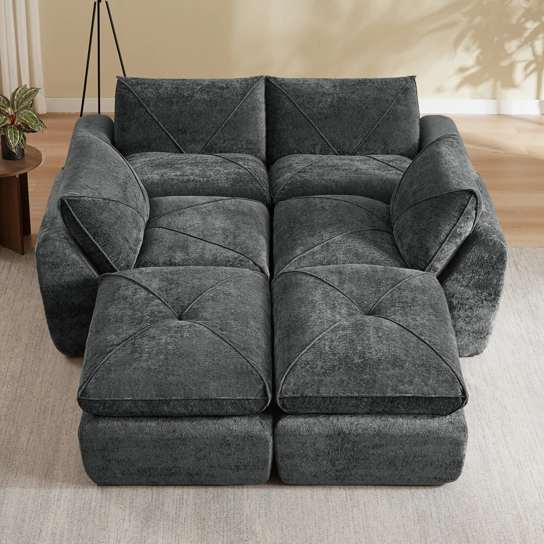 Dark Gray 4 Seat and 2 Ottoman Modern minimalist chenille combination sofa #6159