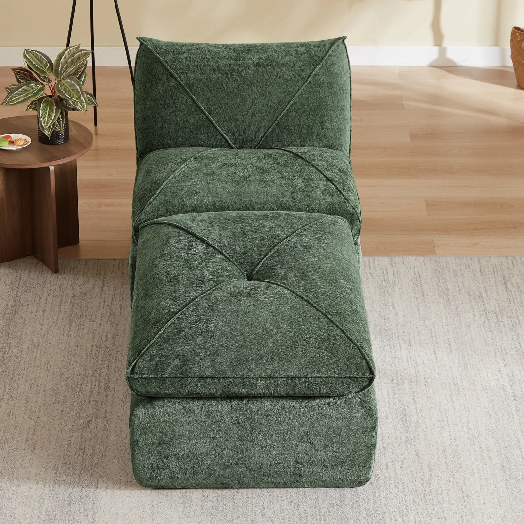 Green 1 Seat and 1 Ottoman Modern minimalist chenille combination sofa #6159