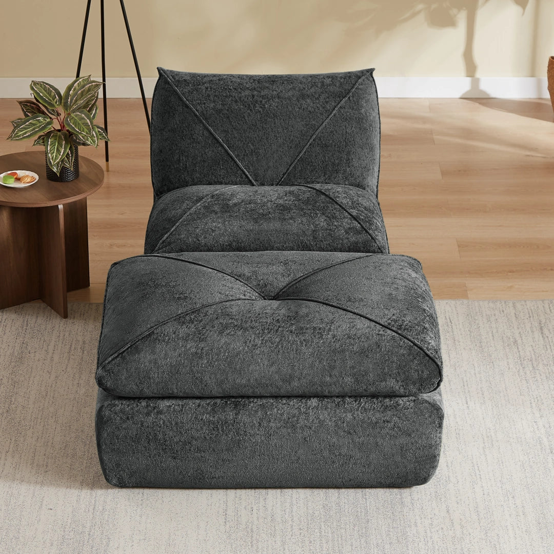 Dark Gray 1 Seat and 1 Ottoman Modern minimalist chenille combination sofa #6159