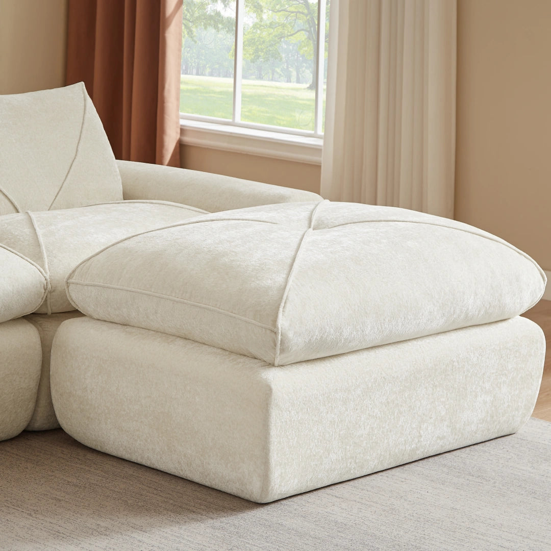 Beige 4 Seat and 2 Ottoman Modern minimalist chenille combination sofa #6159