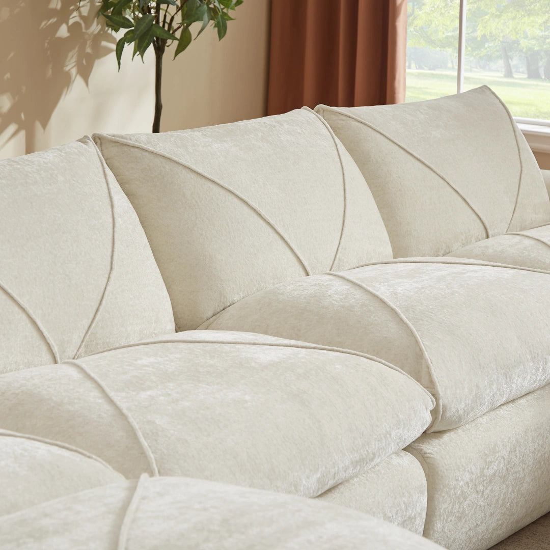 Beige 4 Seat and 2 Ottoman Modern minimalist chenille combination sofa #6159