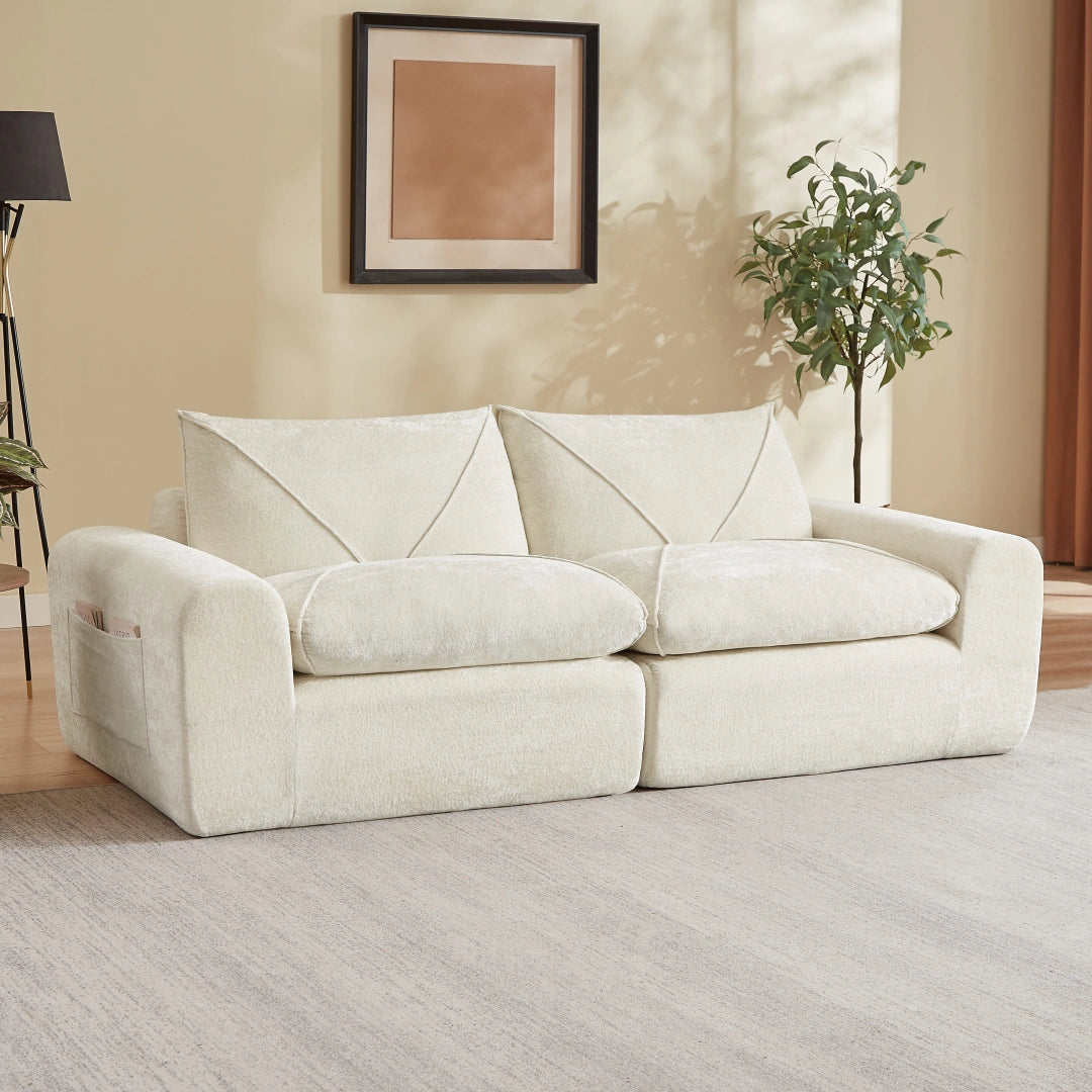Beige 2 Seat Modern minimalist chenille combination sofa #6159
