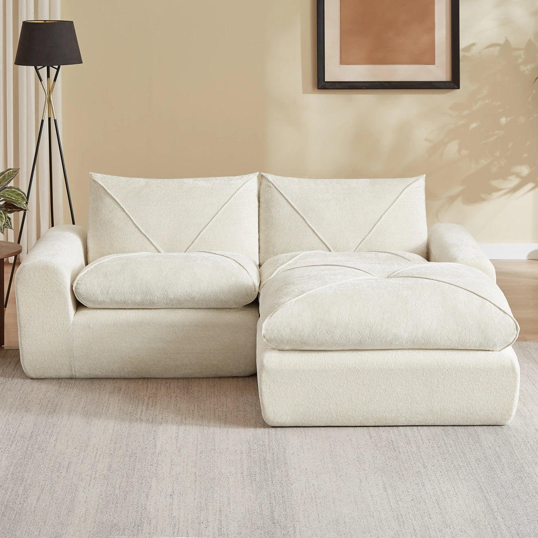 Beige 2 Seat and 1 Ottoman Modern minimalist chenille combination sofa #6159