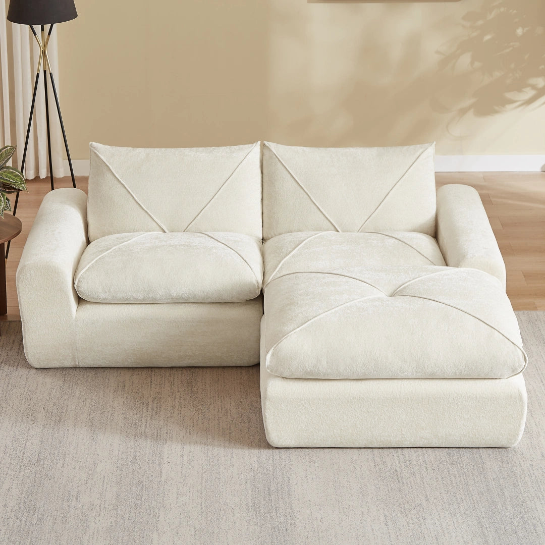 Beige 2 Seat and 1 Ottoman Modern minimalist chenille combination sofa #6159