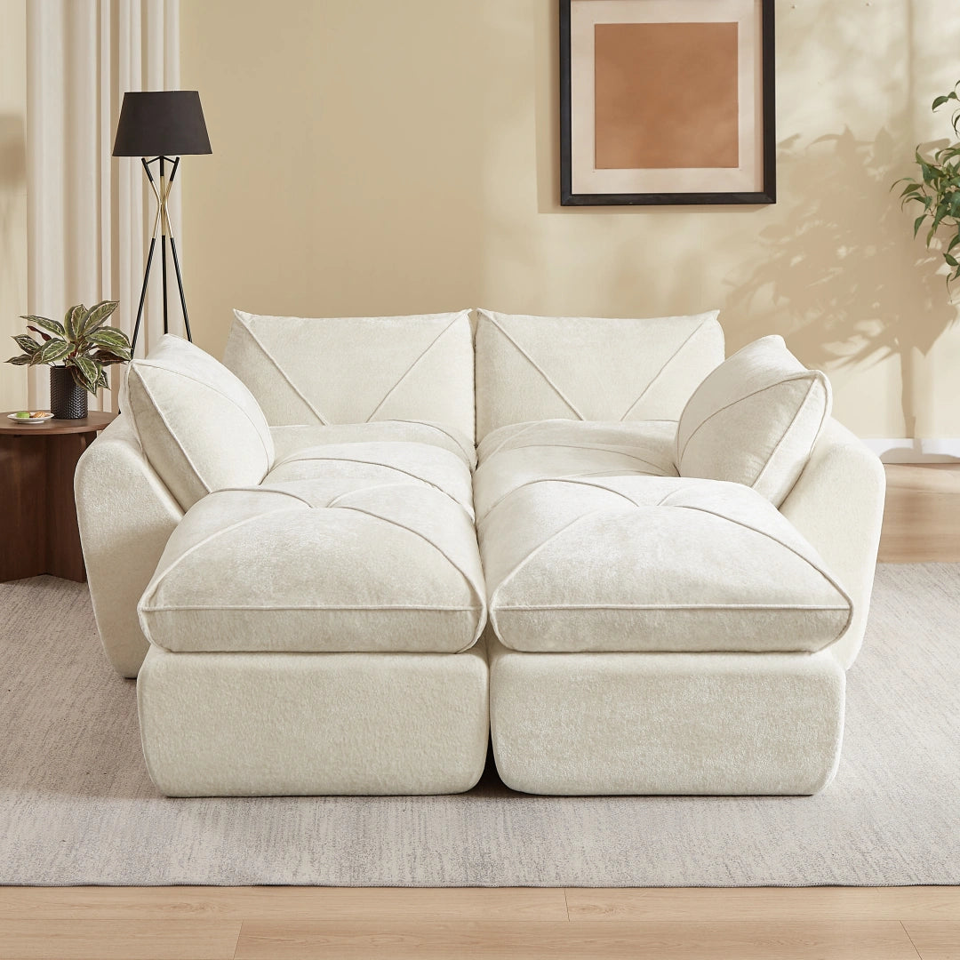Beige 4 Seat and 2 Ottoman Modern minimalist chenille combination sofa #6159