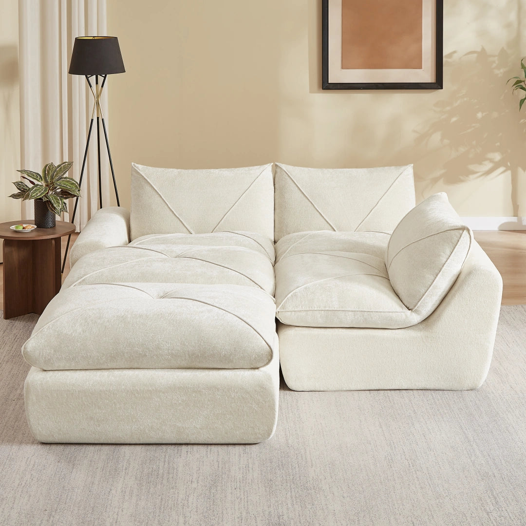 Beige 3 Seat and 2 Ottoman Modern minimalist chenille combination sofa #6159