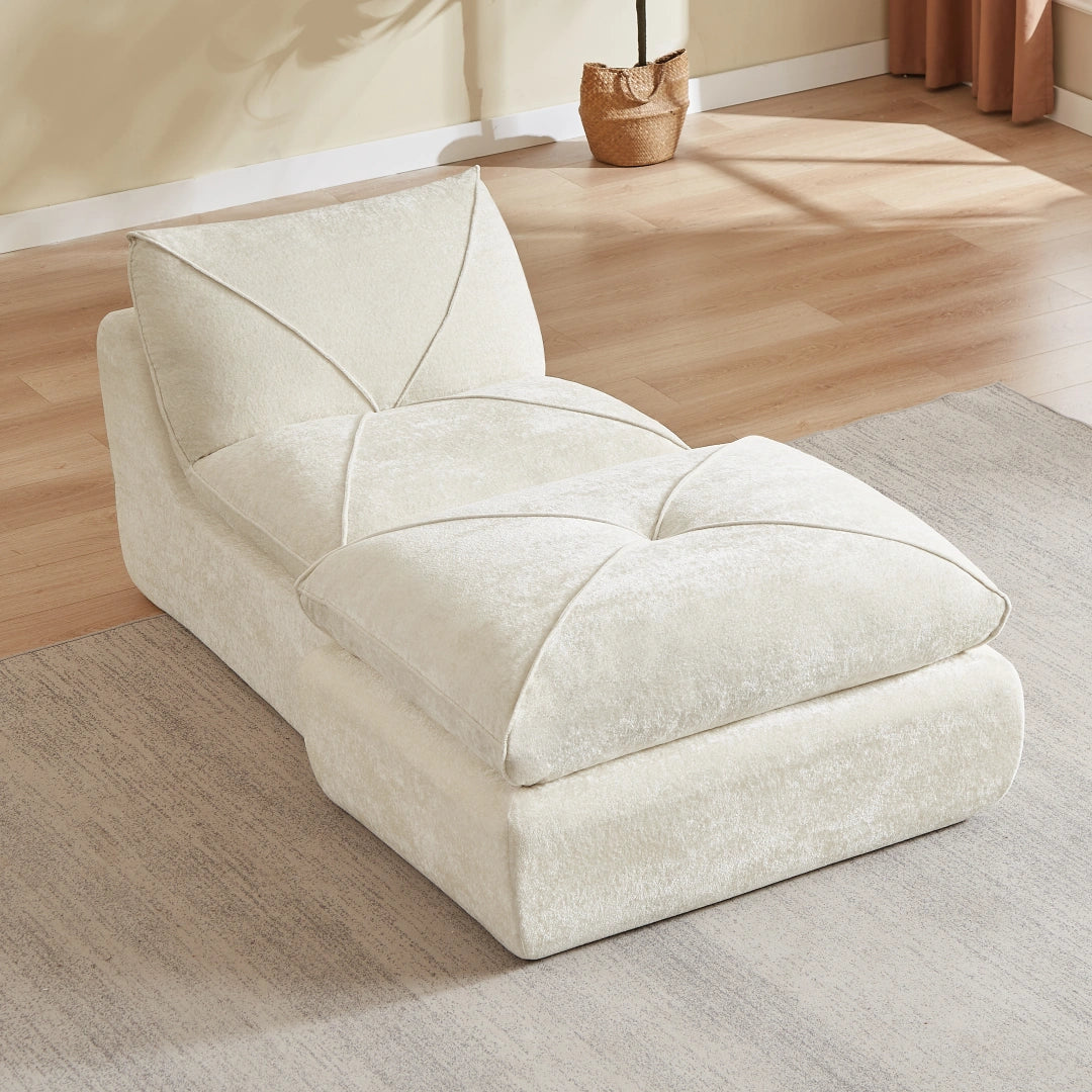 Beige 1 Seat and 1 Ottoman Modern minimalist chenille combination sofa #6159