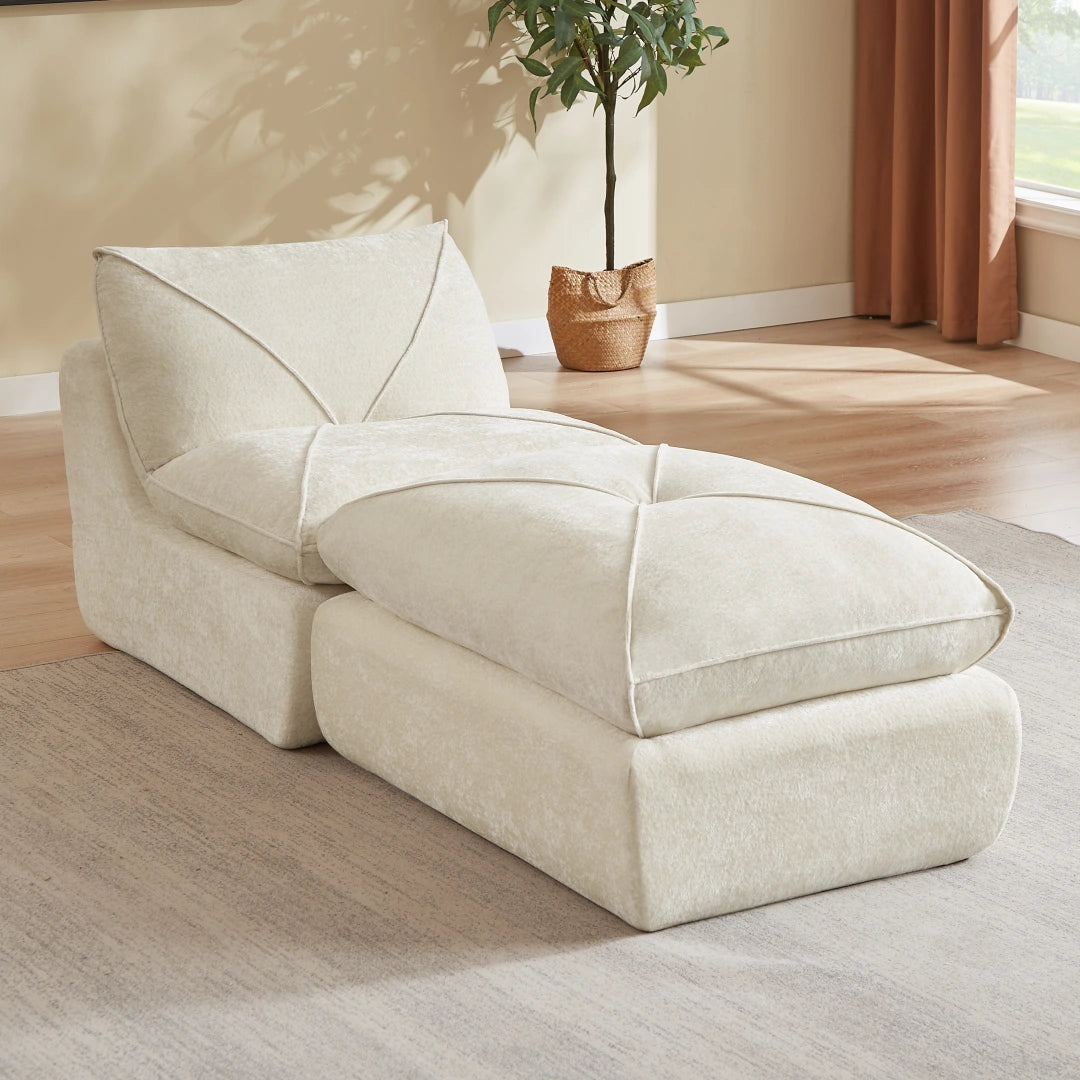 Beige 1 Seat and 1 Ottoman Modern minimalist chenille combination sofa #6159