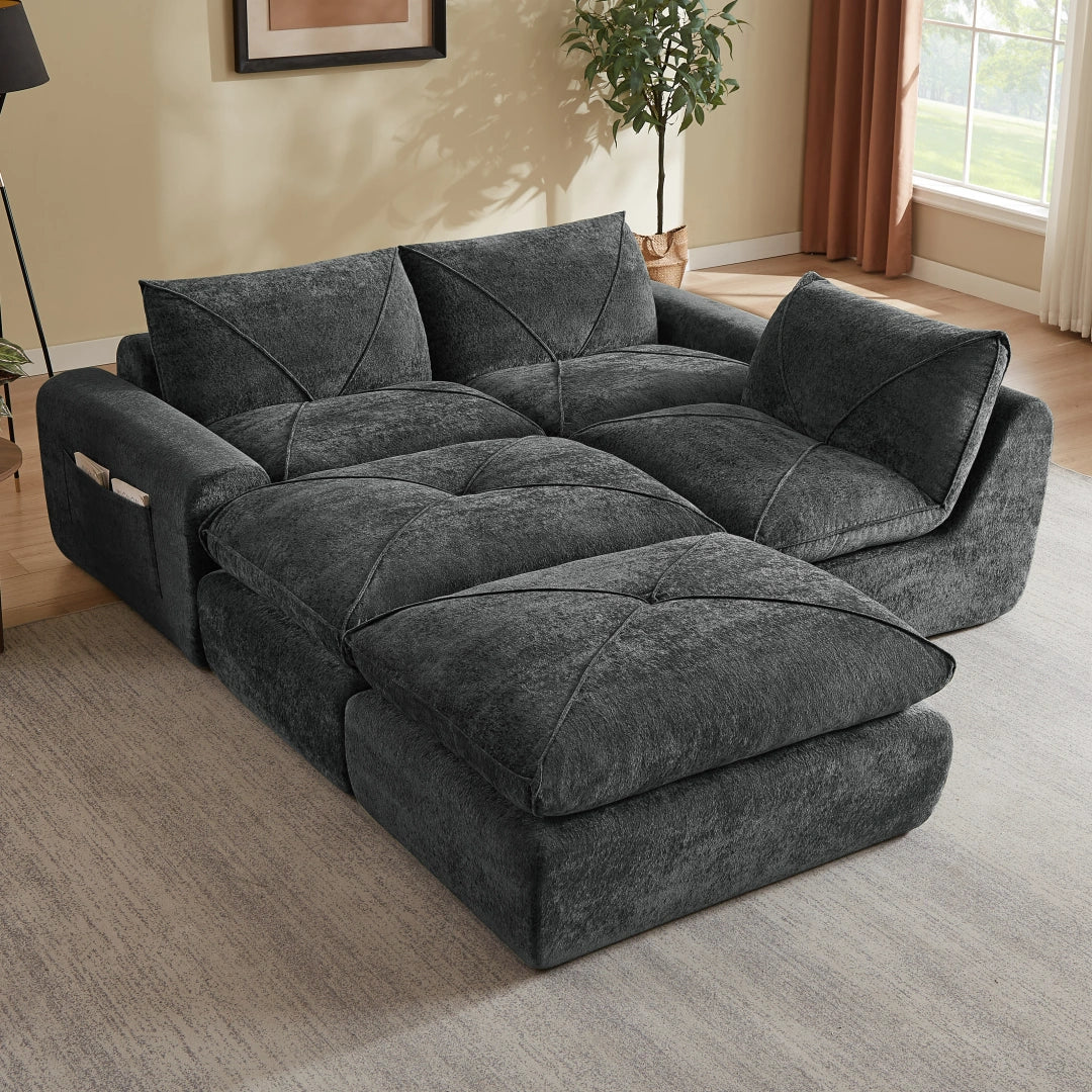 Dark Gray 3 Seat and 2 Ottoman Modern minimalist chenille combination sofa #6159
