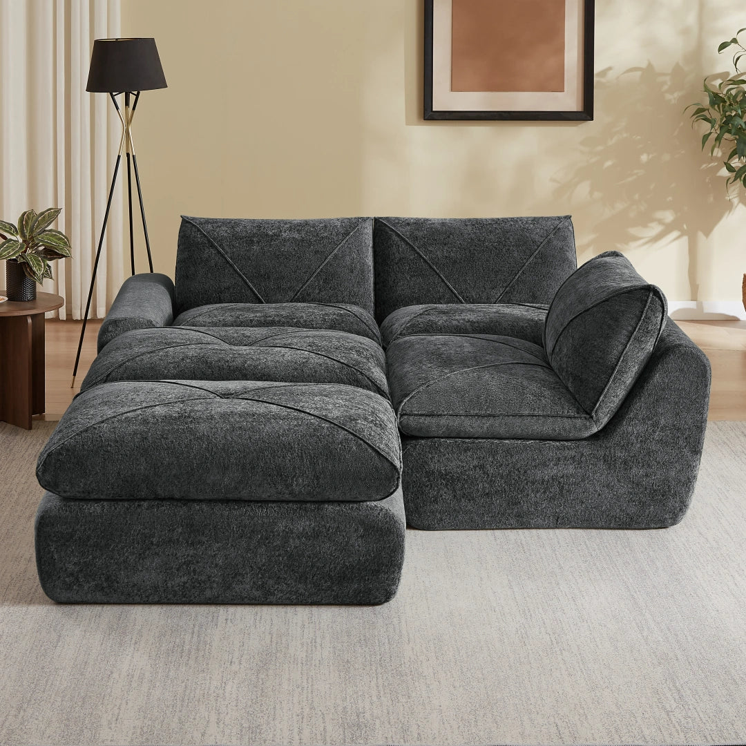 Dark Gray 3 Seat and 2 Ottoman Modern minimalist chenille combination sofa #6159