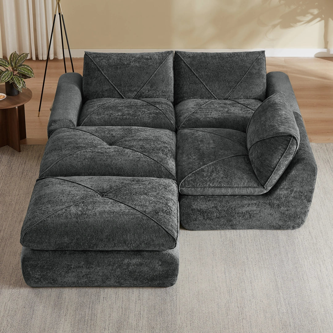 Dark Gray 3 Seat and 2 Ottoman Modern minimalist chenille combination sofa #6159
