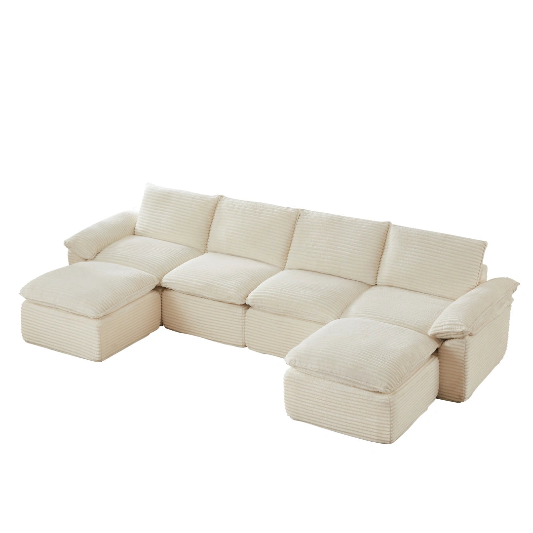 White 4 Seat and 2 Ottoman Modern corduroy cloud sofa #6108