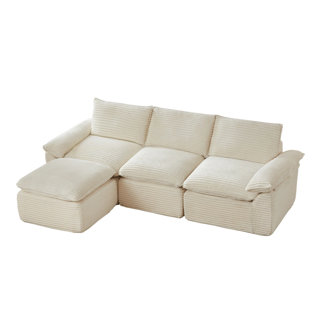 White 3 Seat and Ottoman Modern corduroy cloud sofa #6108