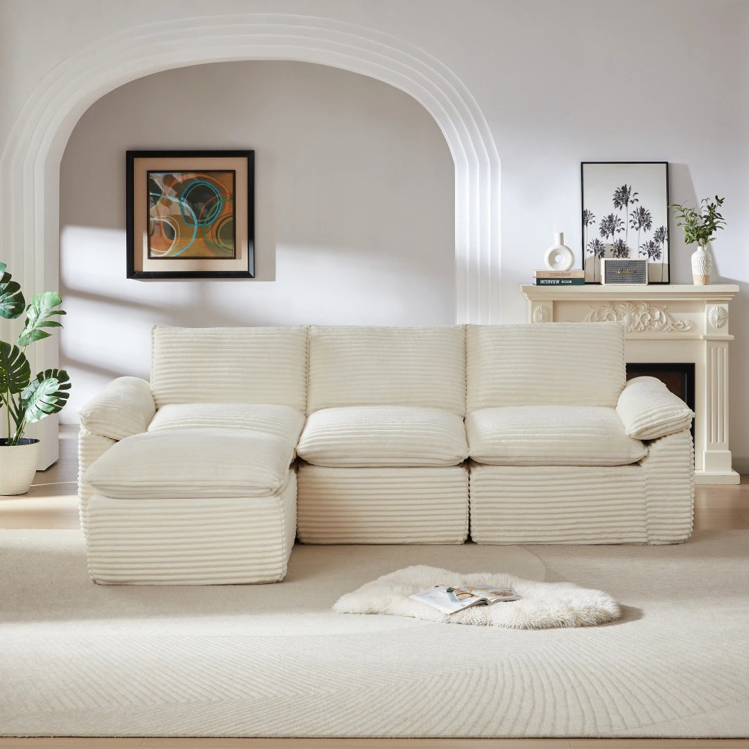 White 3 Seat and Ottoman Modern corduroy cloud sofa #6108
