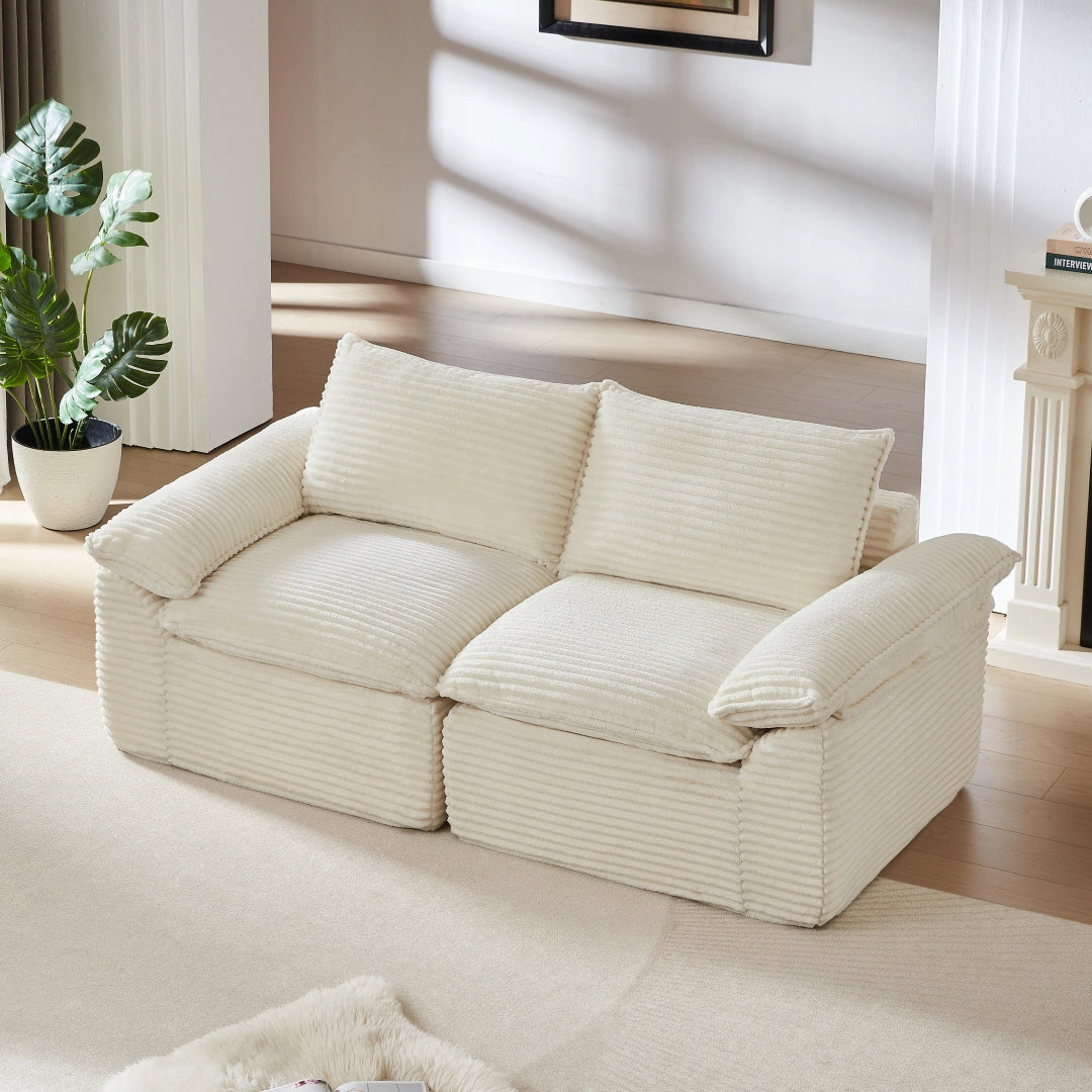 White 2 Seat Modern corduroy cloud sofa #6108