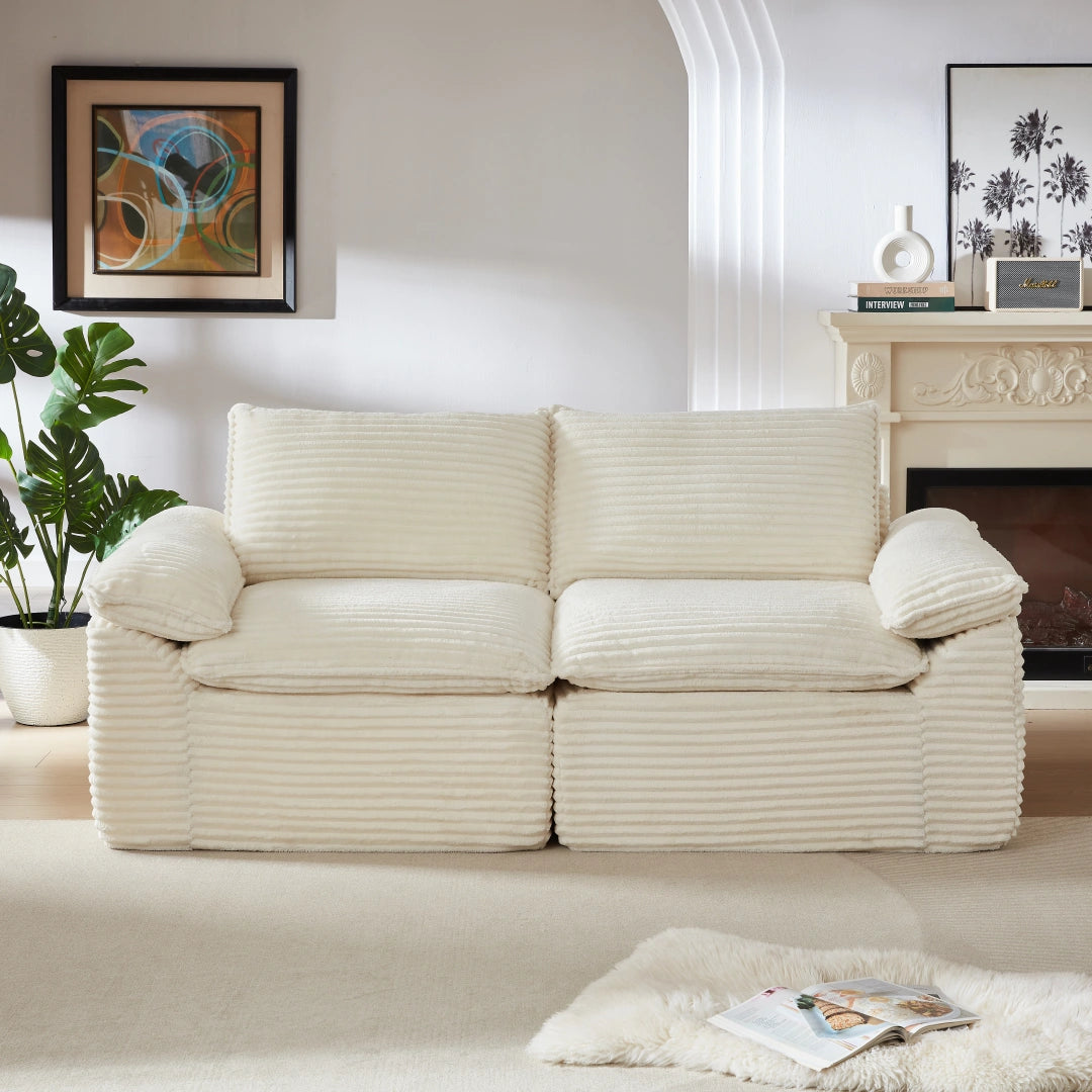 White 2 Seat Modern corduroy cloud sofa #6108