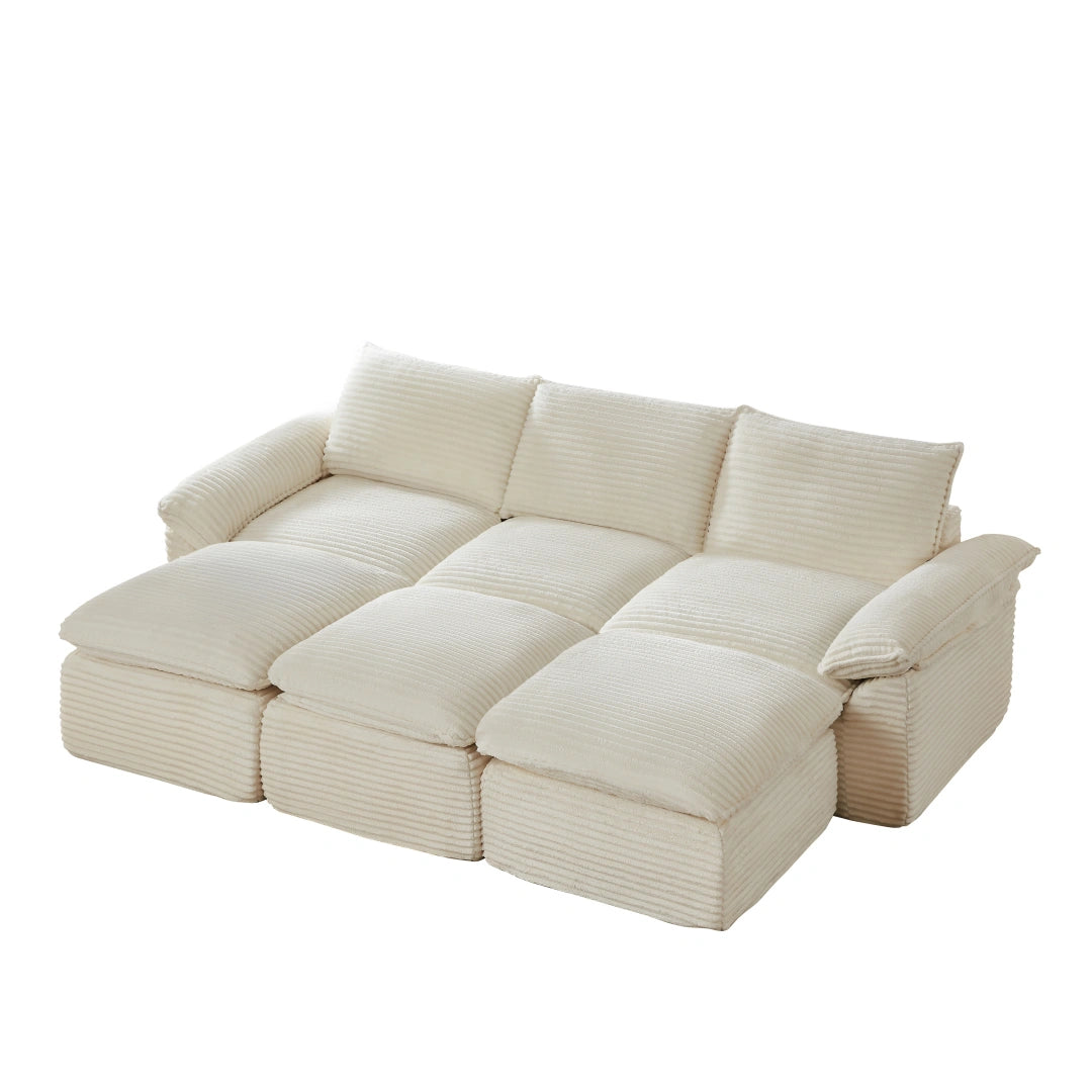 White 3 Seat and 3 Ottoman Modern corduroy cloud sofa #6108