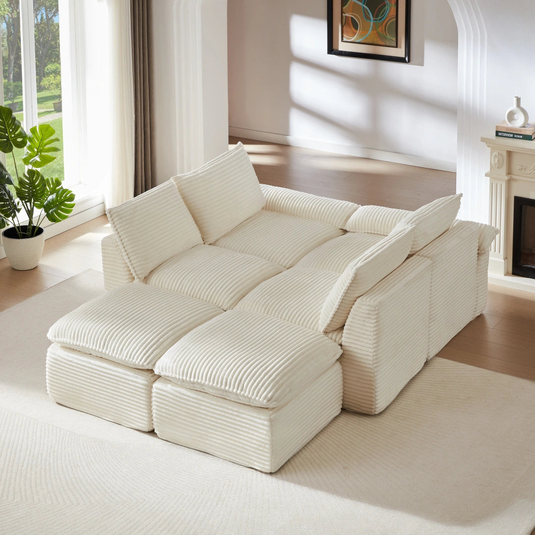 White 6 Seat Modern corduroy cloud sofa #6108