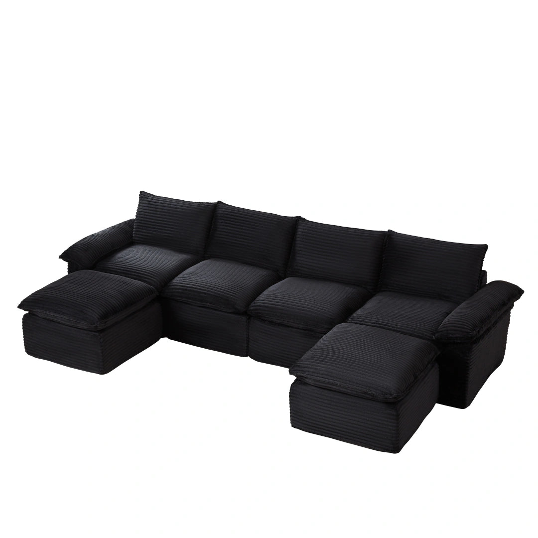 Black 4 Seat and 2 Ottoman Modern corduroy cloud sofa #6108