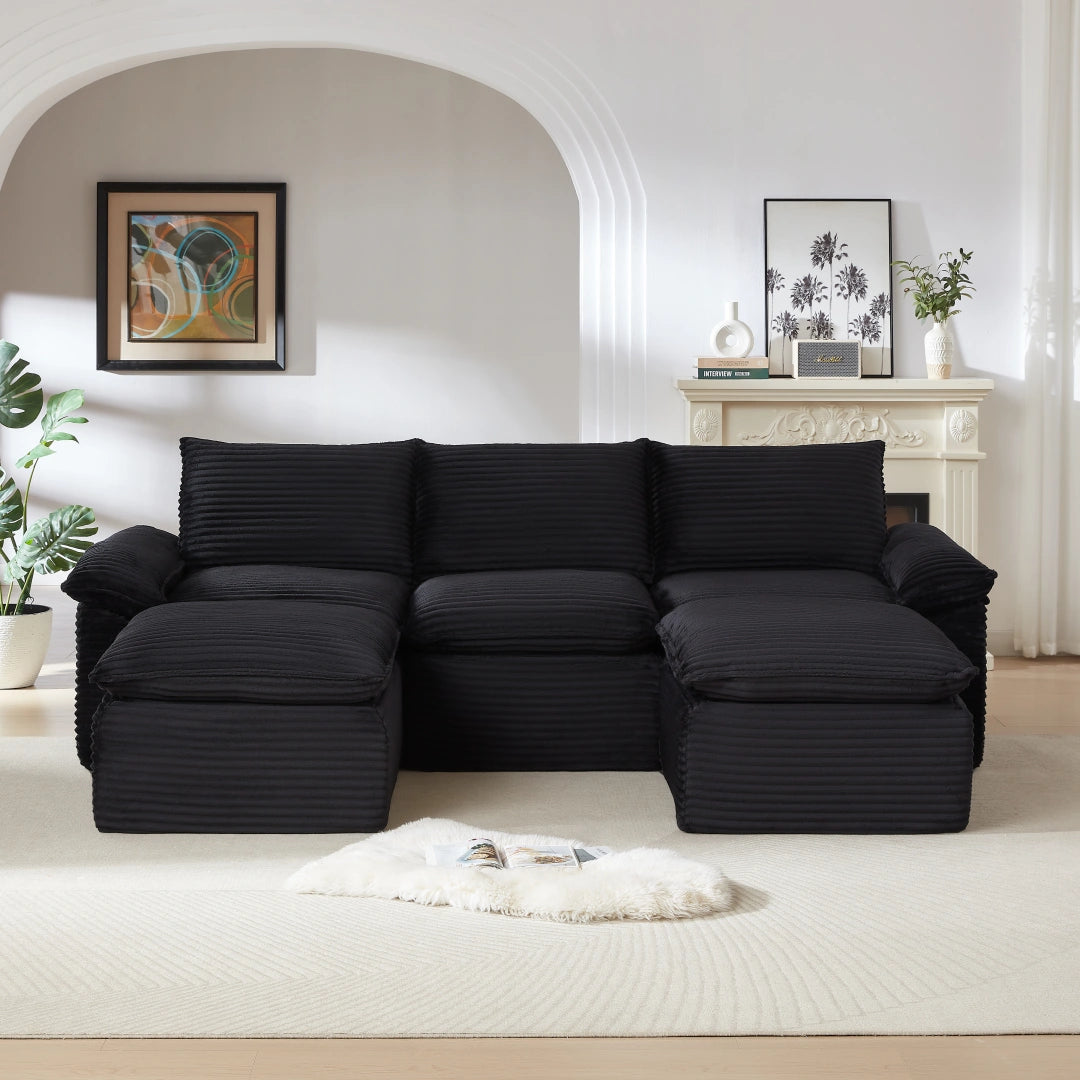 Black 3 Seat and 2 Ottoman Modern corduroy cloud sofa #6108