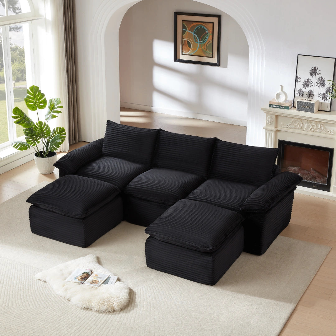 Black 3 Seat and 2 Ottoman Modern corduroy cloud sofa #6108