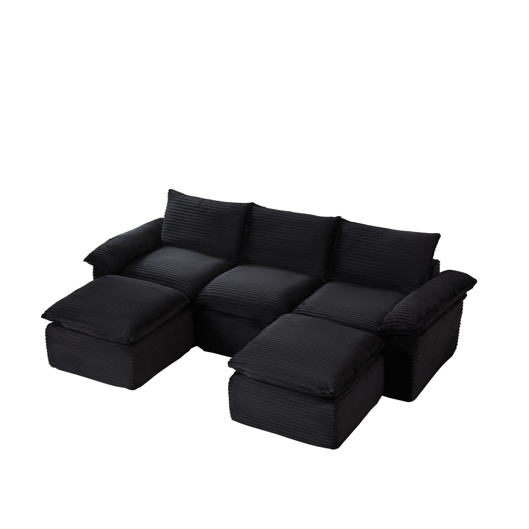 Black 3 Seat and 2 Ottoman Modern corduroy cloud sofa #6108