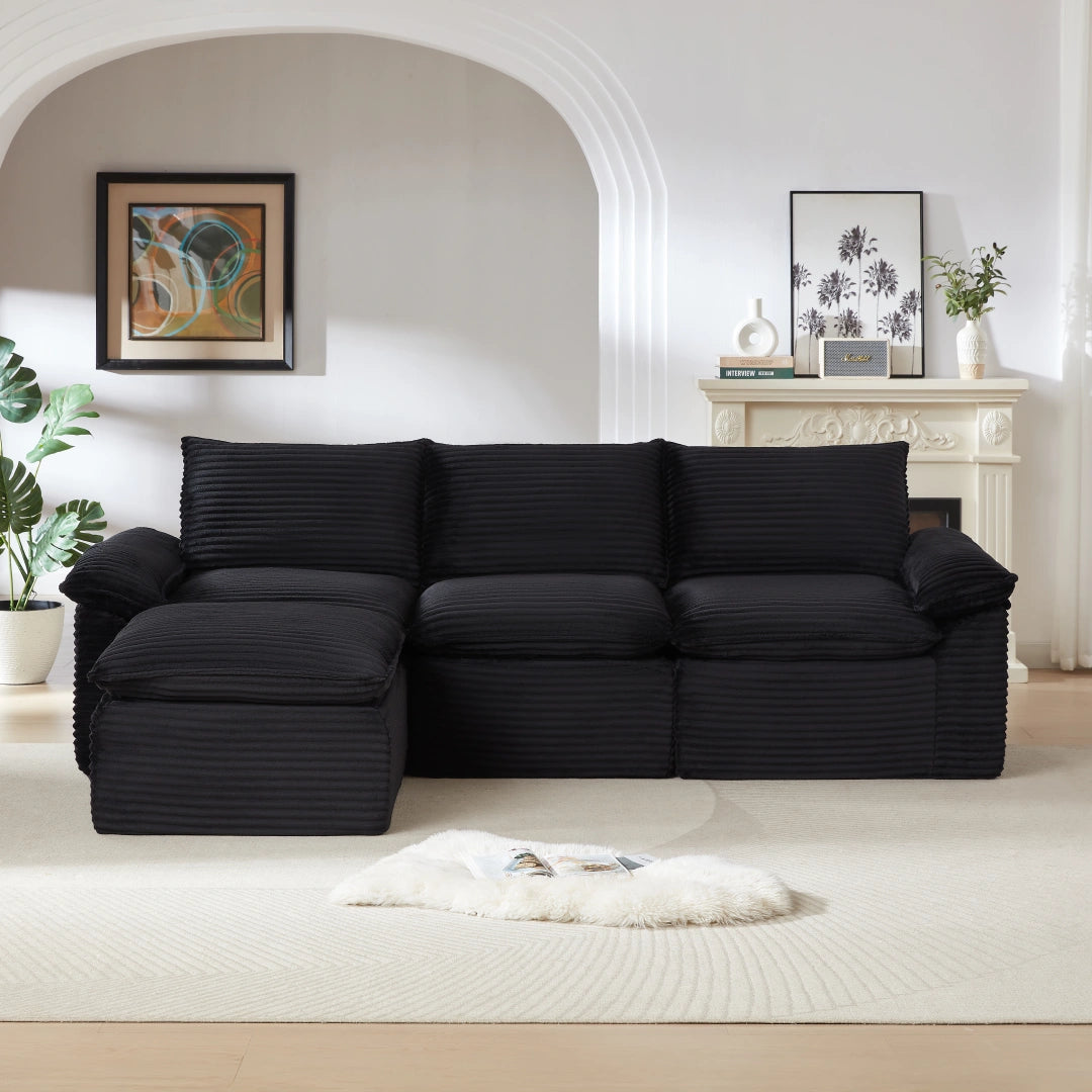 Black 3 Seat and Ottoman Modern corduroy cloud sofa #6108