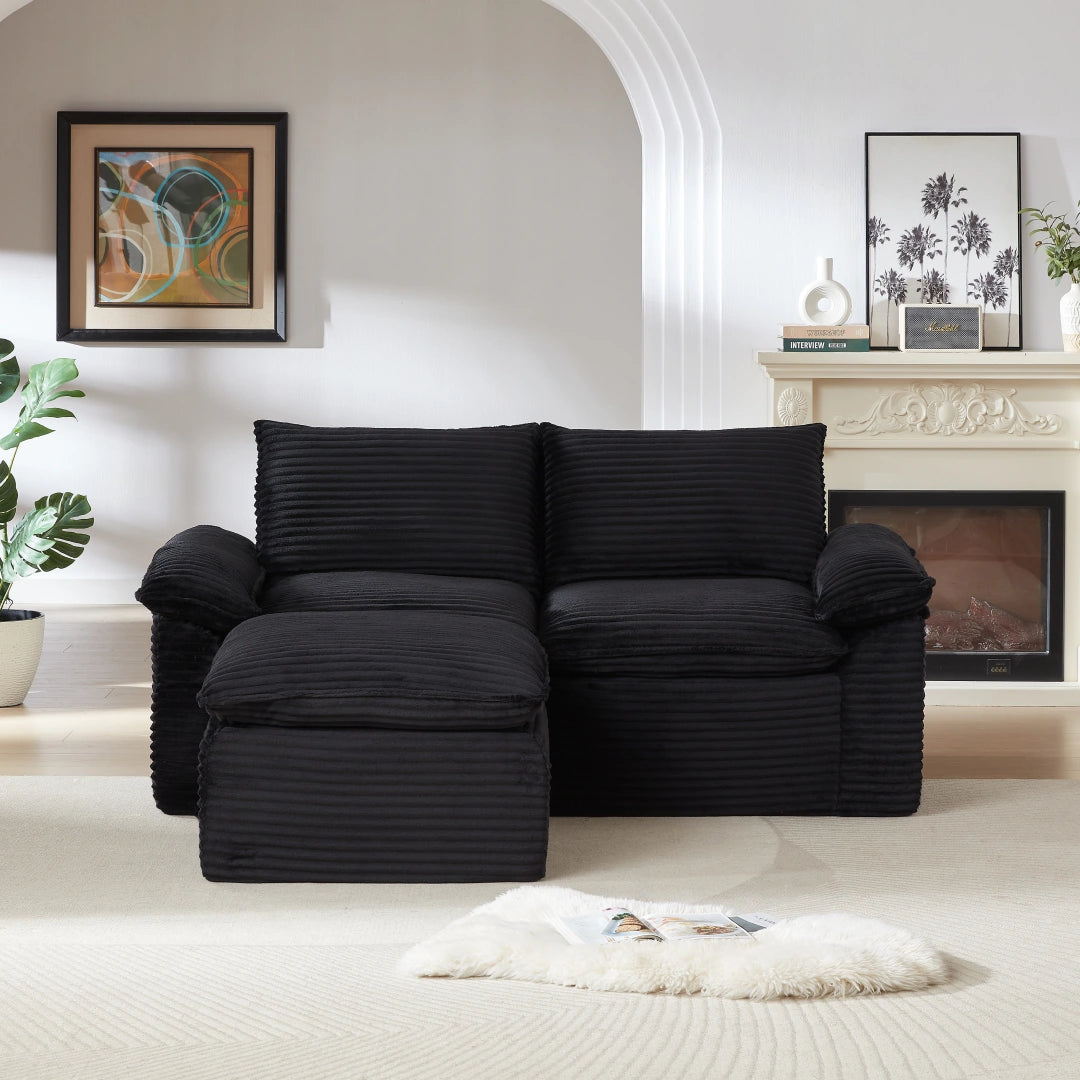 Black 2 Seat and Ottoman Modern corduroy cloud sofa #6108