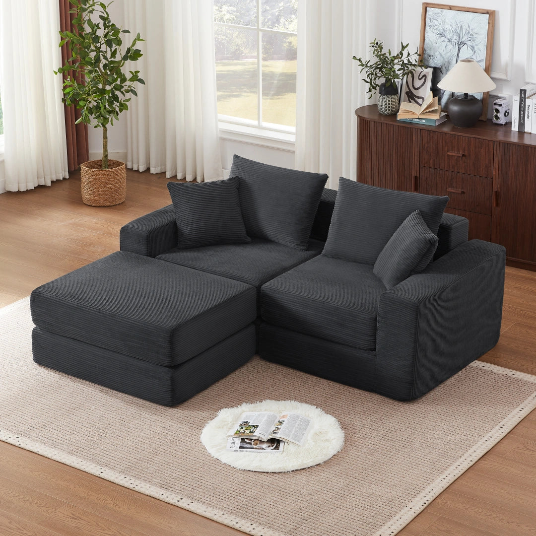 Dark Gray 2 Seat and 1 Ottoman Modular Sectional Loveaeat Cloud Sofa #6083