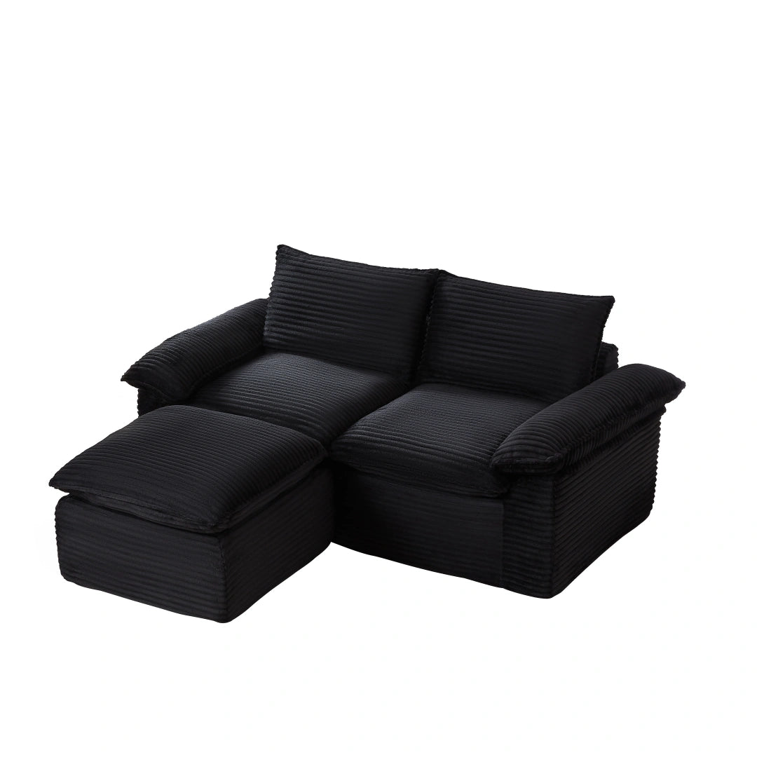 Black 2 Seat and Ottoman Modern corduroy cloud sofa #6108