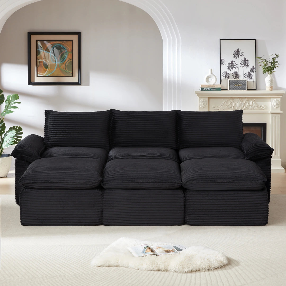 Black 3 Seat and 3 Ottoman Modern corduroy cloud sofa #6108