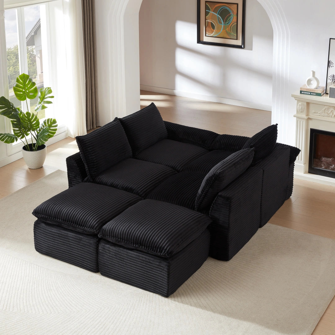 Black 6 Seat Modern corduroy cloud sofa #6108