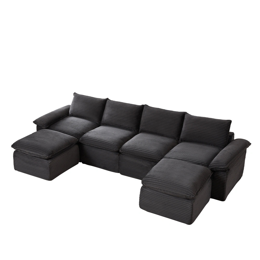 Dark Gray 4 Seat and 2 Ottoman Modern corduroy cloud sofa #6108