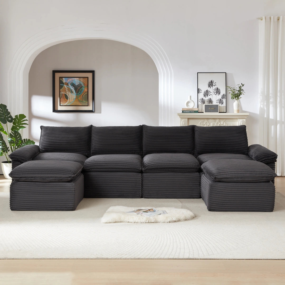 Dark Gray 4 Seat and 2 Ottoman Modern corduroy cloud sofa #6108