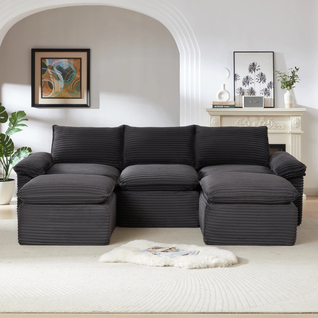 Dark Gray 3 Seat and 2 Ottoman Modern corduroy cloud sofa #6108