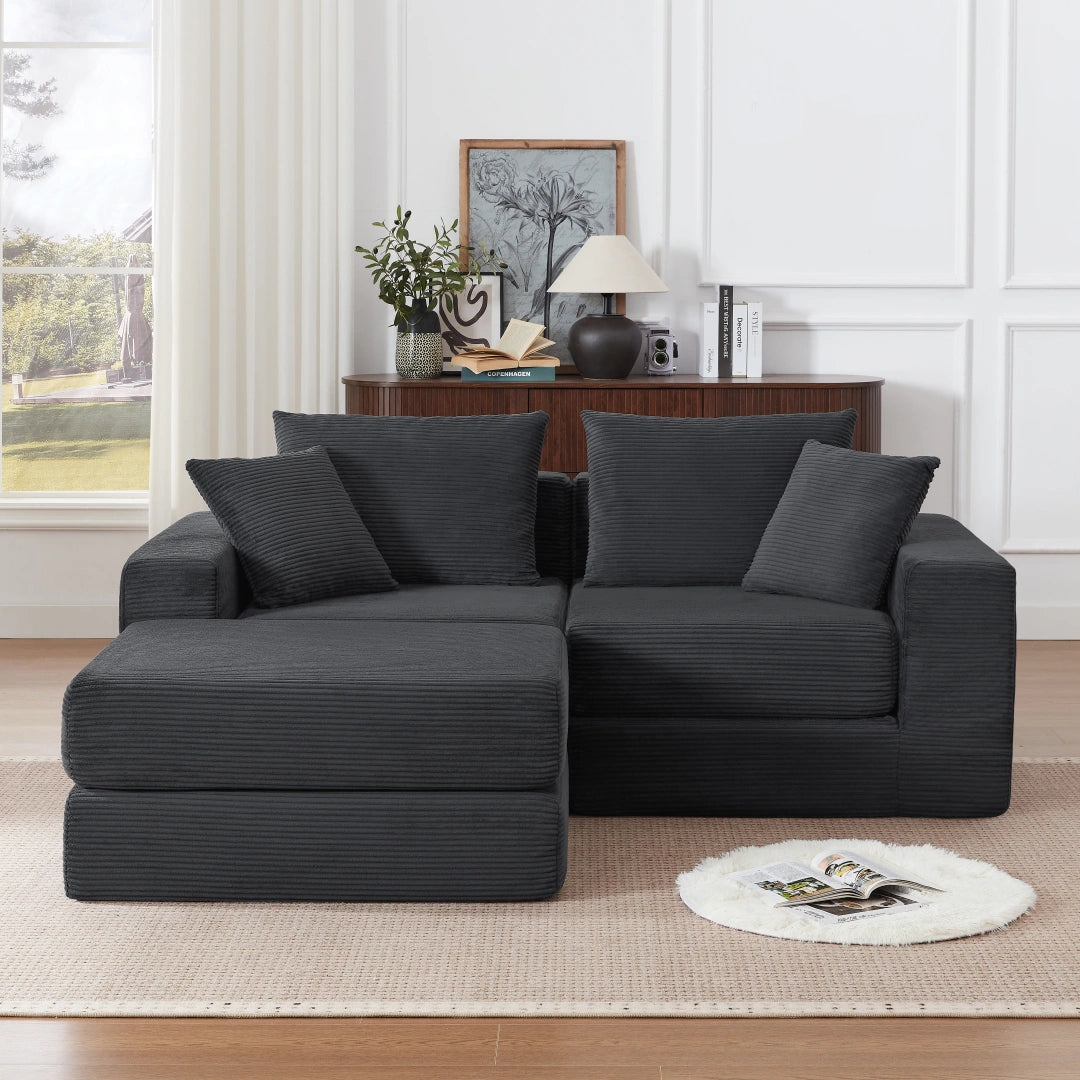 Dark Gray 2 Seat and 1 Ottoman Modular Sectional Loveaeat Cloud Sofa #6083