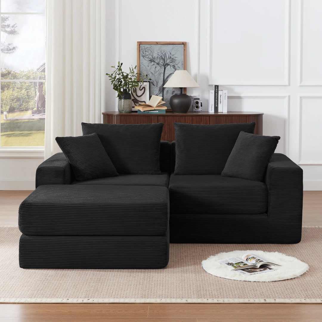 Black 2 Seat and 1 Ottoman Modular Sectional Loveaeat Cloud Sofa #6083