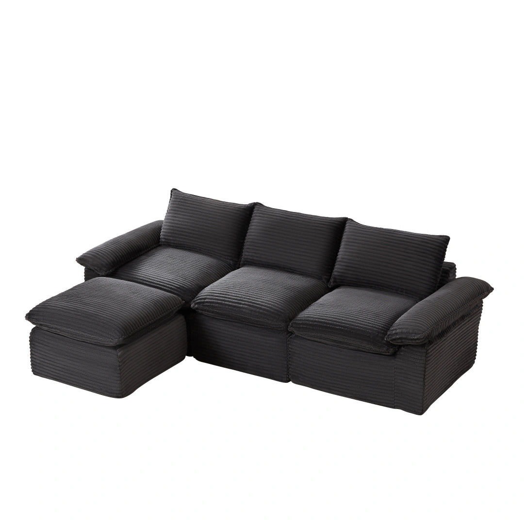 Dark Gray 3 Seat and Ottoman Modern corduroy cloud sofa #6108