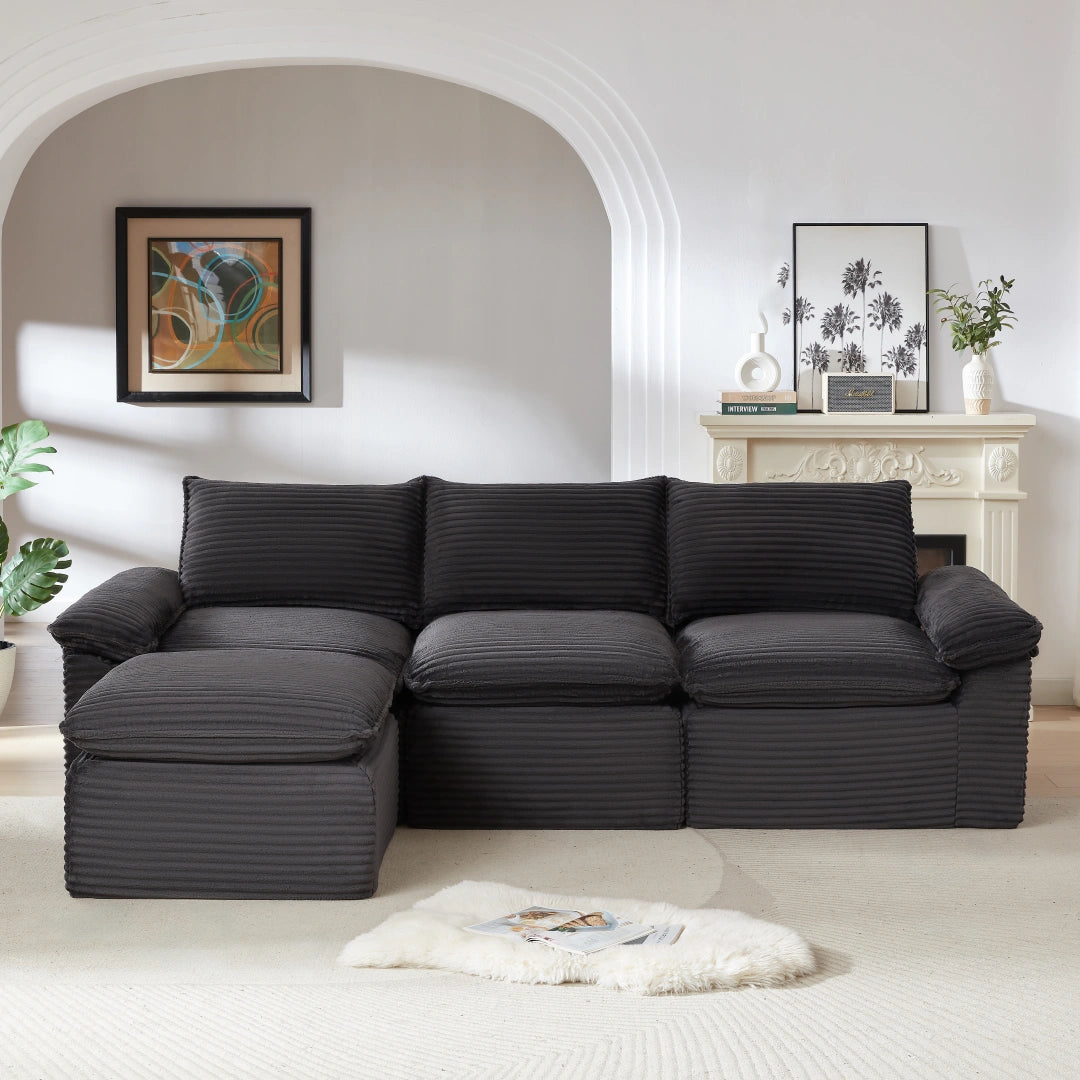 Dark Gray 3 Seat and Ottoman Modern corduroy cloud sofa #6108