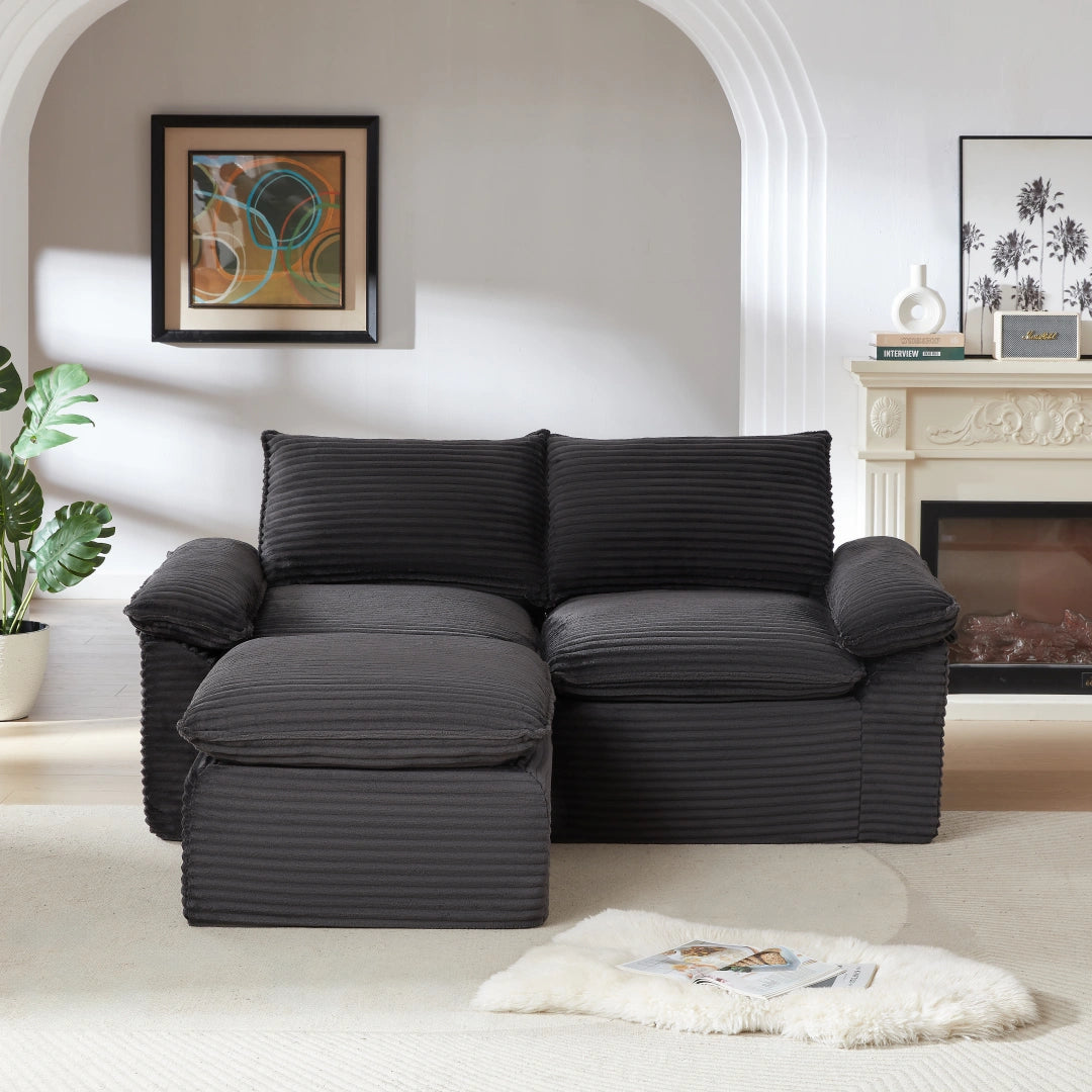Dark Gray 2 Seat and Ottoman Modern corduroy cloud sofa #6108