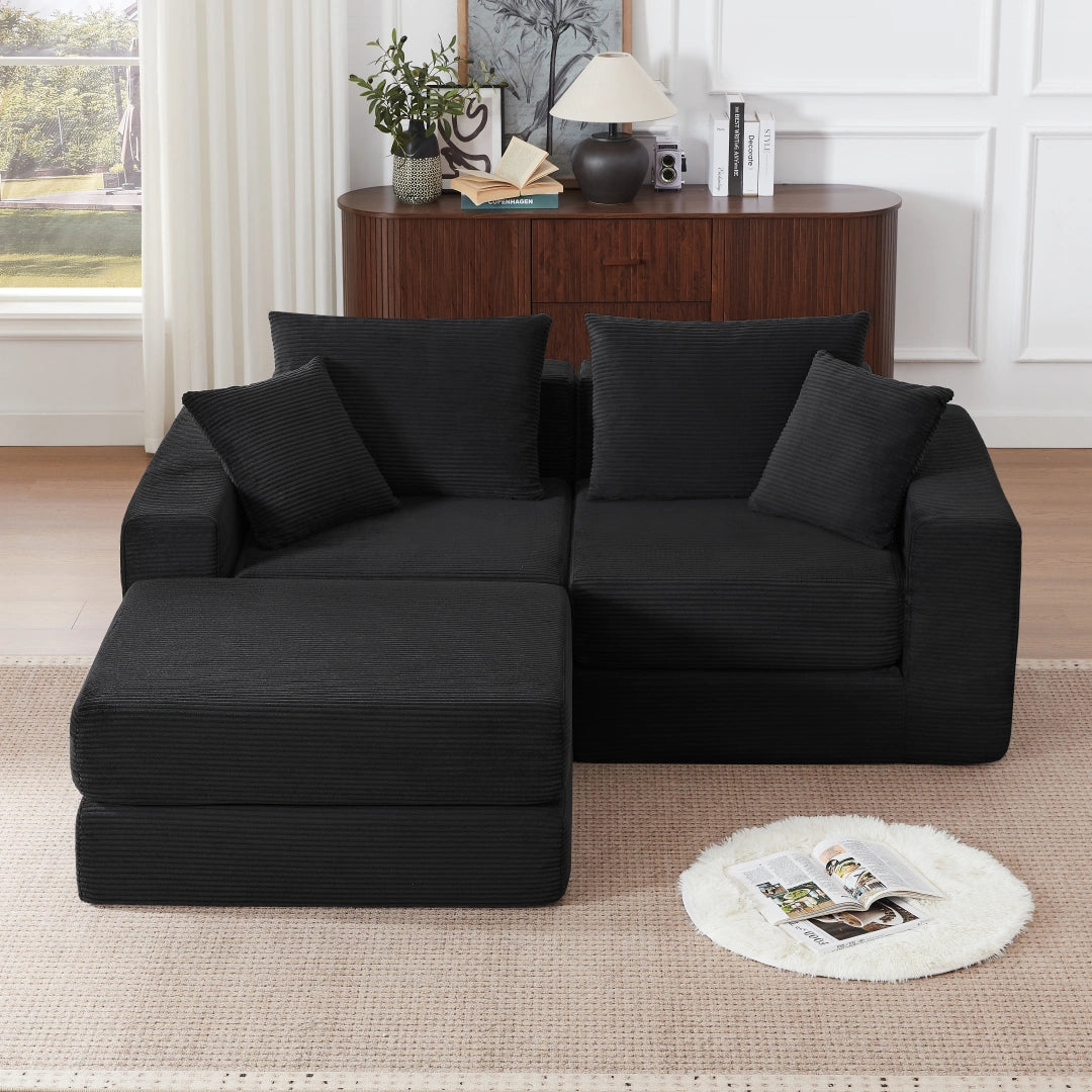 Black 2 Seat and 1 Ottoman Modular Sectional Loveaeat Cloud Sofa #6083