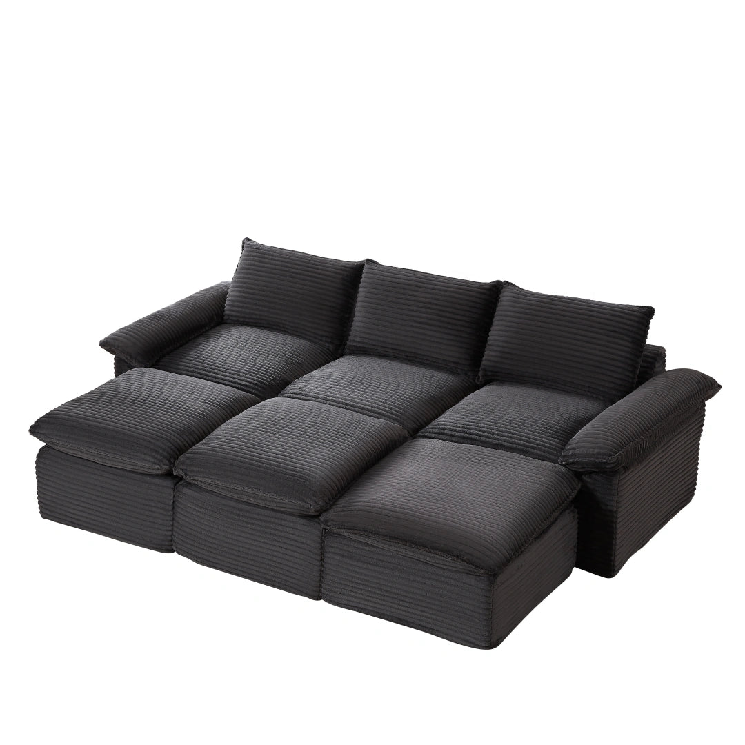 Dark Gray 3 Seat and 3 Ottoman Modern corduroy cloud sofa #6108