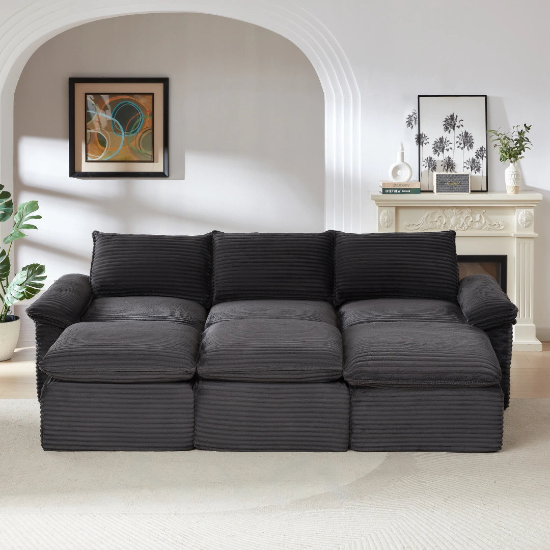 Dark Gray 3 Seat and 3 Ottoman Modern corduroy cloud sofa #6108