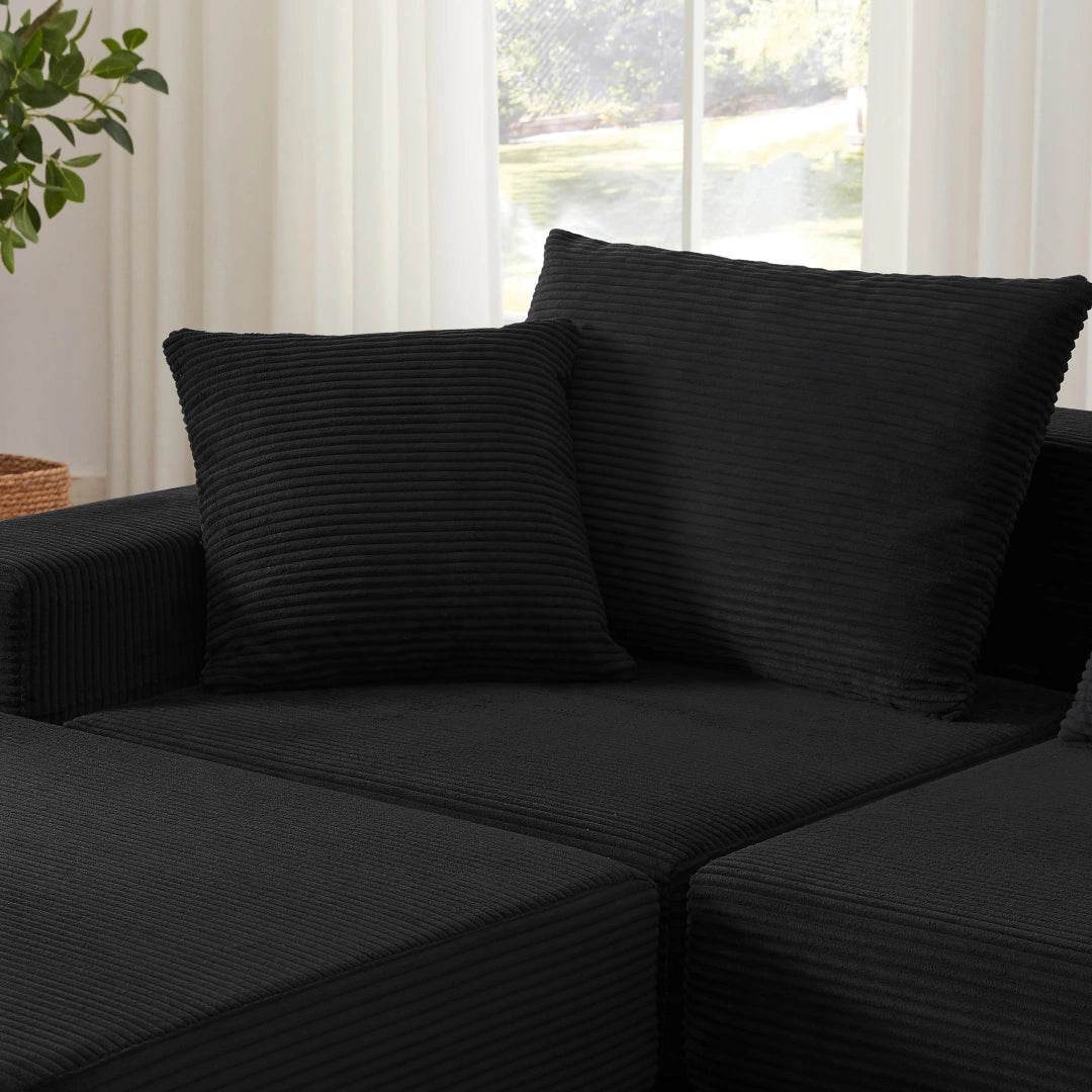 Black 2 Seat and 1 Ottoman Modular Sectional Loveaeat Cloud Sofa #6083