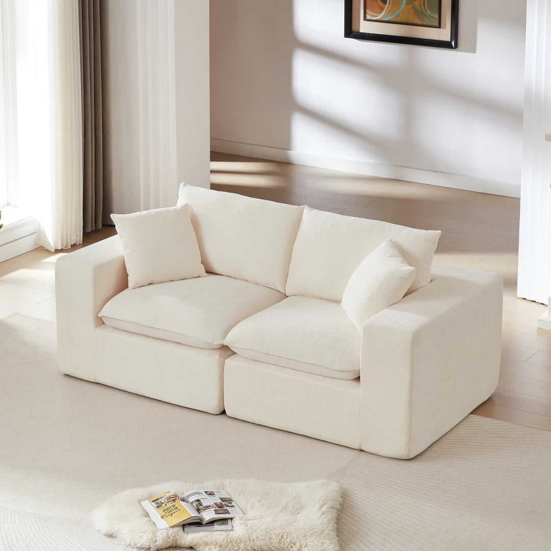 White 2 Seat Modern Chenille Cloud Sofa #6120