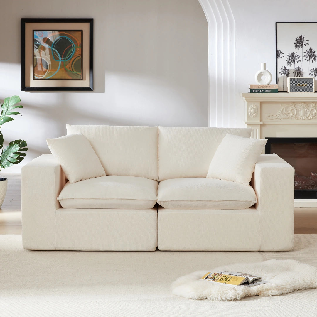 White 2 Seat Modern Chenille Cloud Sofa #6120