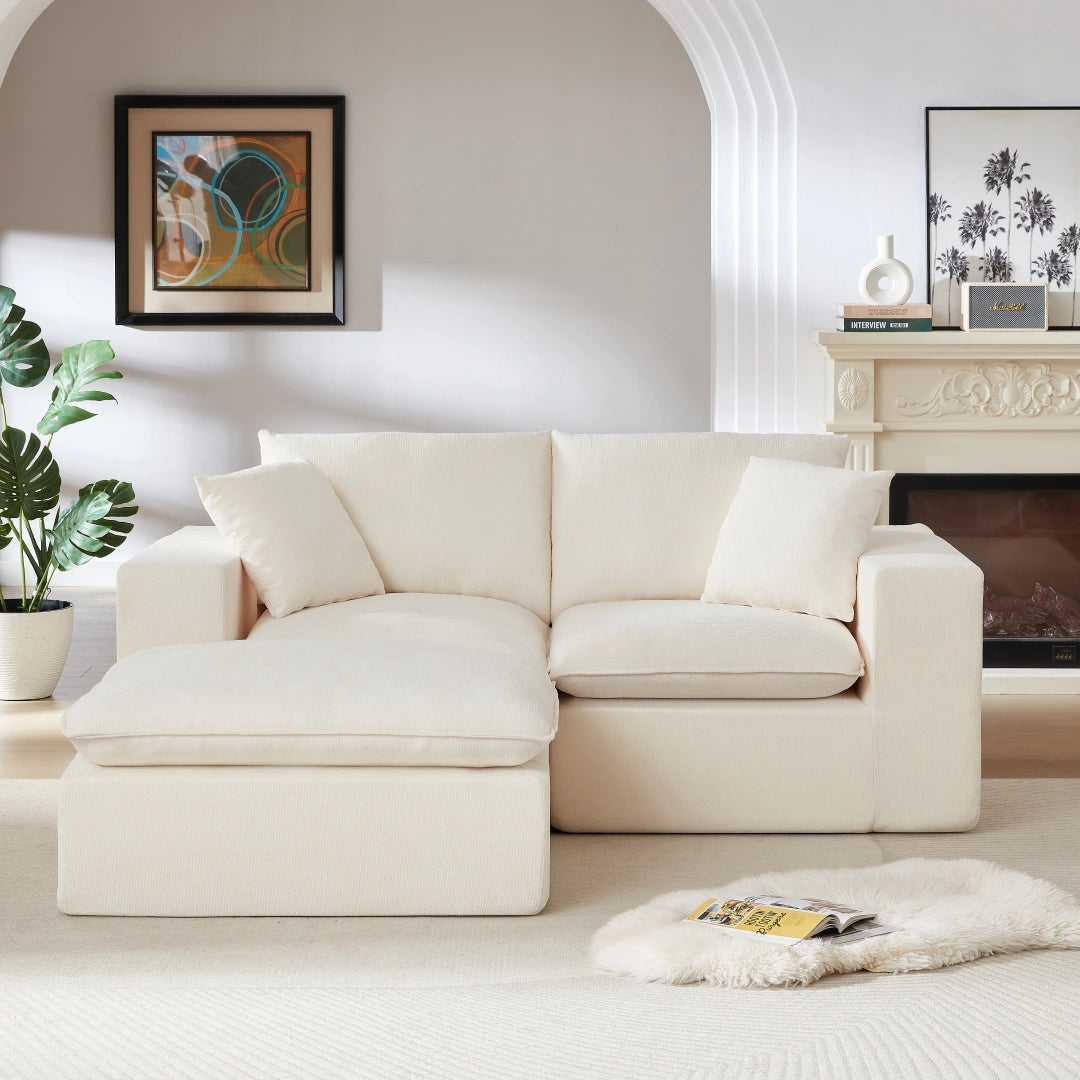 White 2 Seat and 1 Ottoman Modern Chenille Cloud Sofa #6120