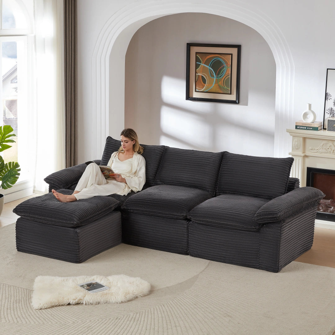 Dark Gray 3 Seat and Ottoman Modern corduroy cloud sofa #6108