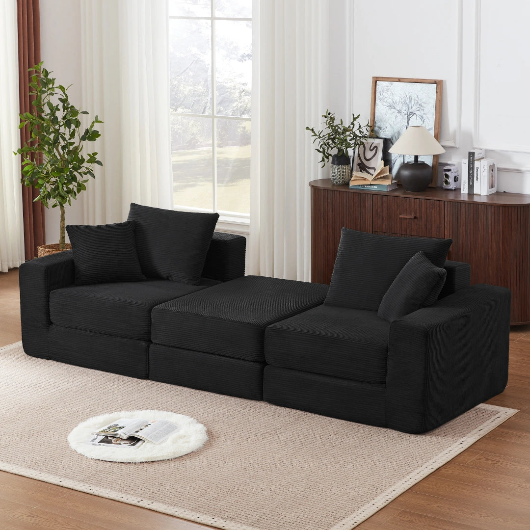 Black 2 Seat and 1 Ottoman Modular Sectional Loveaeat Cloud Sofa #6083