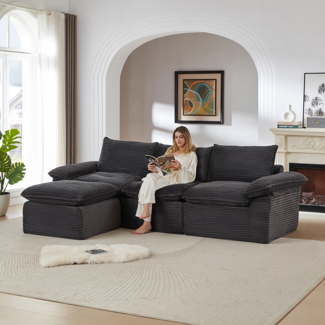 Dark Gray 3 Seat and Ottoman Modern corduroy cloud sofa #6108